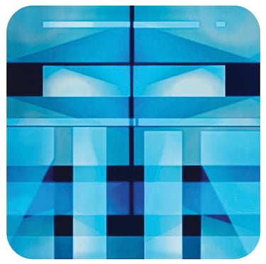Pop art of small blue robot.