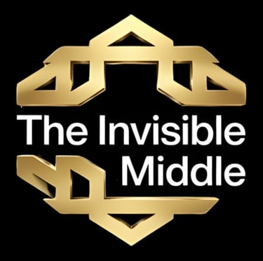 The Invisible Middle brand logo featuring a gold geometric frame and white modern typography.