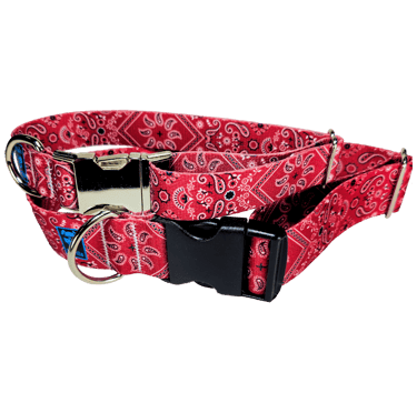 A red bandana polyester dog collar Happy Trails and Happy Tails