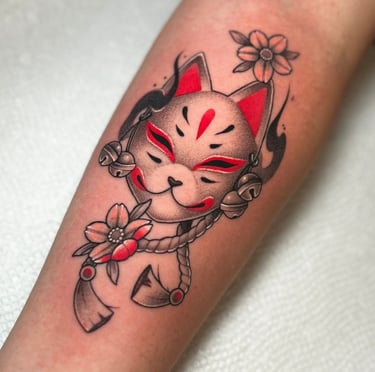 Japoniško stiliaus kitsune tattoo Kaune