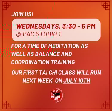 Tai Chi training, meditation, balance and coordination