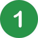 Round, green number 1 icon