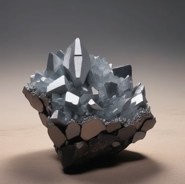 a small silver metal object with a small amount of crystals