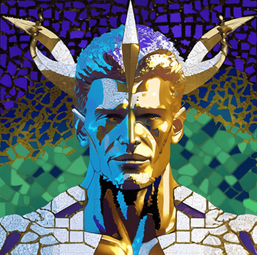 Aquarius Mosaic, shades of purple green gold and blue. 