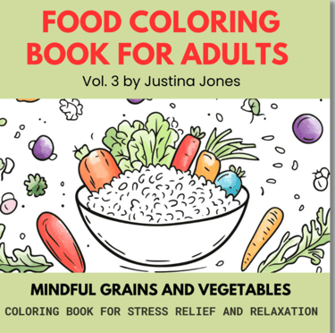 Book cover of a food coloring book with a bowl of grains