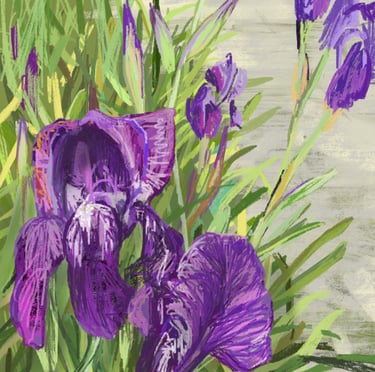 Iris in Alhambra courtyard - digital postcard