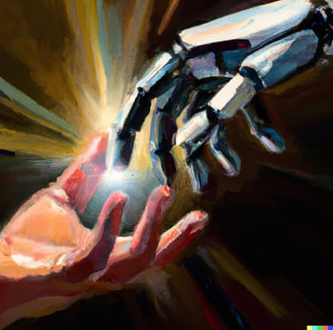 a robot hand holding a human hand