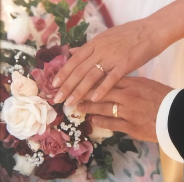 hands and rings on our wedding day