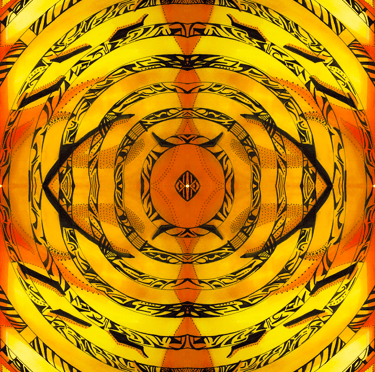 a yellow and black abstract photograph of a circular object