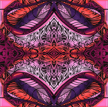 a colorful abstract pattern of a flower in a square frame