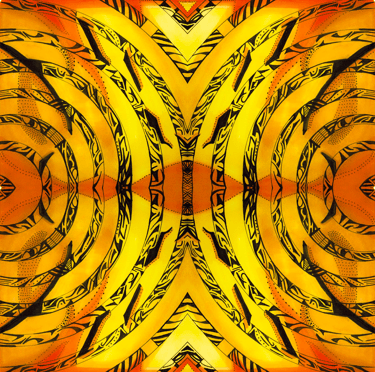 a yellow and black abstract photograph of a pattern of a pattern of a circular object