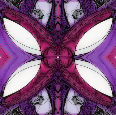 a colorful abstract art print of a purple and white flower