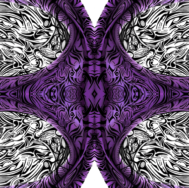 a purple and white abstract pattern with a butterfly