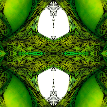 a green and yellow abstract pattern of a tree