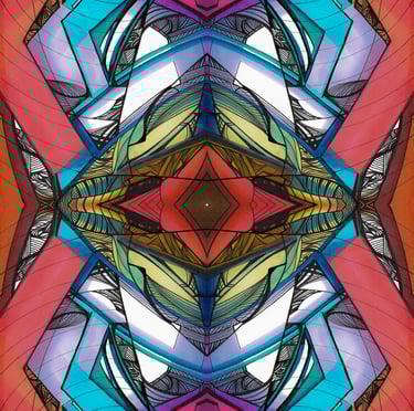 a colorful abstract art work of a stained glass window