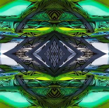 a green and blue abstract photograph of a green and yellow background