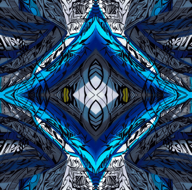 a blue and white abstract pattern with a blue and white background