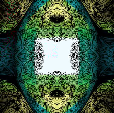 a colorful abstract pattern with a white frame