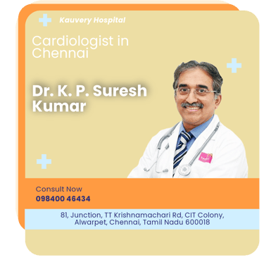 A graphical representation highlighting Dr. K. P. Suresh Kumar as the Best Cardiologist in Chennai.
