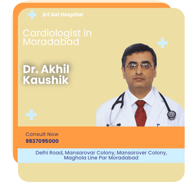 A graphical representation highlighting Dr. Akhil Kaushik as the Best Cardiologist in Moradabad.
