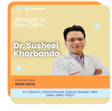 A graphical representation highlighting Dr. Susheel Kharbanda as the Best Urologist in Delhi.