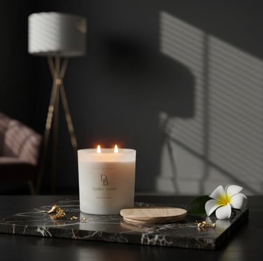 a candle with a candle and a candle on a table