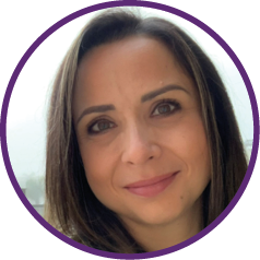 a woman with a purple circle in the middle of a circle