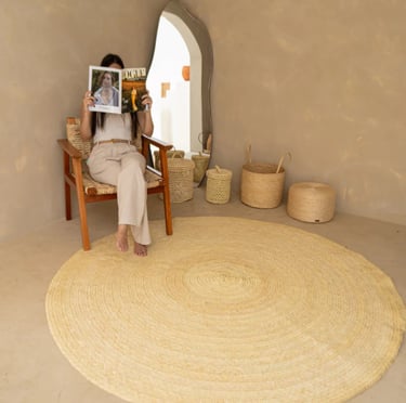Tapete Palha Fibra Natural Artesanal Redondo Rustico 1,50m Boho Chic