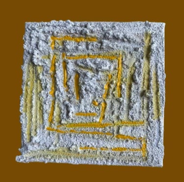Toile mixed média abstraite jaune Xirkys artiste plasticienne -Collection "Mignardises"