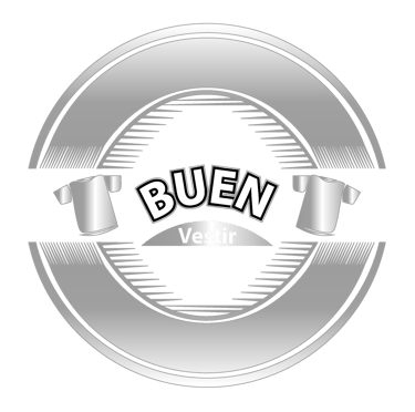 Silver Buen Vestir apparel logo featuring t-shirt icons and circular crest design on a black background.