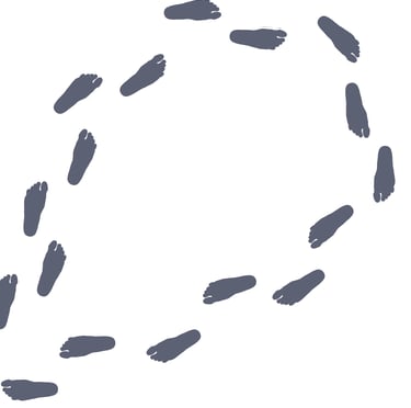 Human footprints walking in looped direction