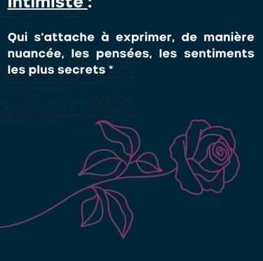 une rose avec la définition d'intimiste, l'expression des pensées et des sentiments les plus secrets