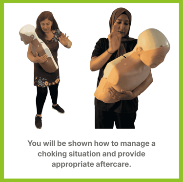 People learning how to help someone who is choking with first aid training manikins