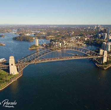 The harbor bridge in Australia pictured from a drone