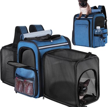 Cat Backpack Carrier,Double Side Expandable Cat Carrier Backpack,Dog Carrier Backpack for Medium Cat