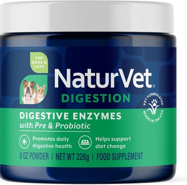 NaturVet Digestive Enzymes Plus Probiotic for Dogs and Cats, 8 oz Powder