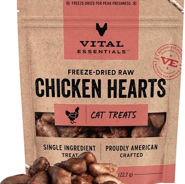 Vital Essentials Freeze-Dried Raw Cat Treats, Chicken Hearts Treats, 0.8 oz