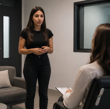 Terapeuta conduciendo simulación clínica para tratamientos psicoterapéuticos