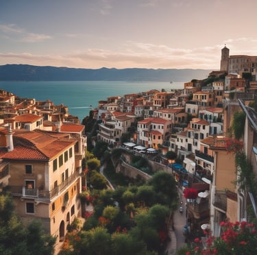 A chic, balanced layout showing a digital travel journal with a map, camera, and notebook on a clean white background.