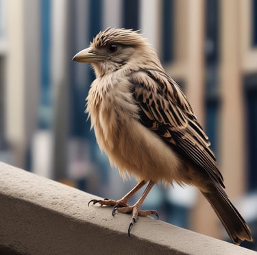 a bird perched on a ledge of a building