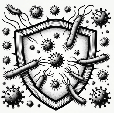 Shield with different types of germs attacking it