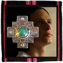 a man with a green ring around his neck