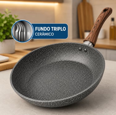 Frigideira Antiaderente Cerâmica Fundo Triplo Cabo Silicone 