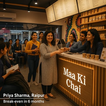 Priya Sharma Raipur female chai franchise owner 6 month break even success