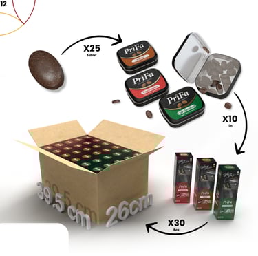 a box of chocolates and coffee beans in a box