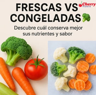 Comparativa visual de verduras frescas y congeladas