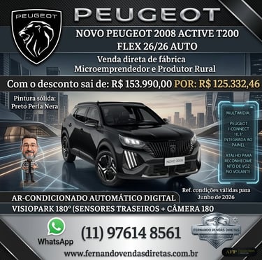 Black Peugeot 2008 Active T200 for sale with special discounts for micro-entrepreneurs and rural producers.