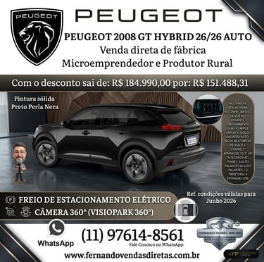 Peugeot 2008 GT Hybrid in Preto Perla Nera for sale to micro-entrepreneurs and rural producers.