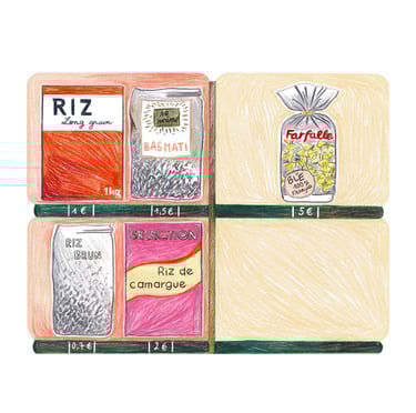 a drawing of a refrigerator with a variety of food items