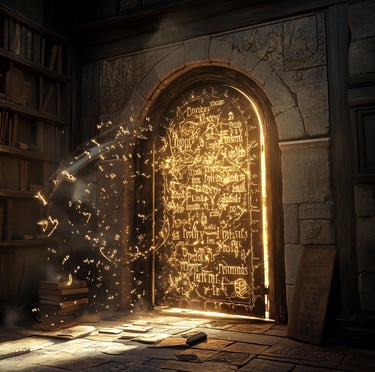 a door with a light shining through the door